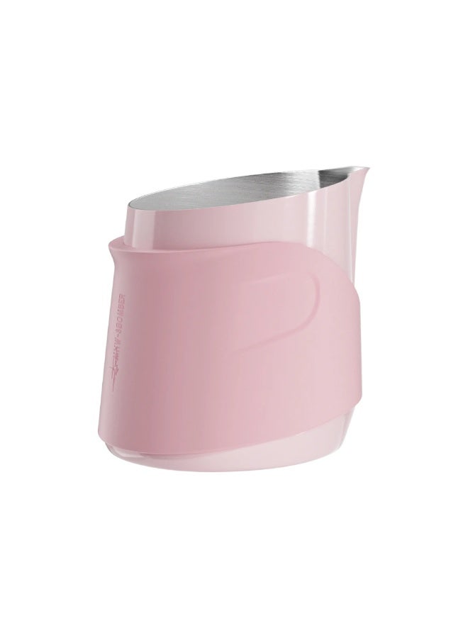 MHW-3BOMBER GT Milk Pitcher Handle less, Pink – 400 ml Stainless Steel Latte Art Pitcher with Silicone Sleeve Grip, U-Shaped Spout, Dual Scale Markings and Ergonomic Design for Latte Art - Image 1